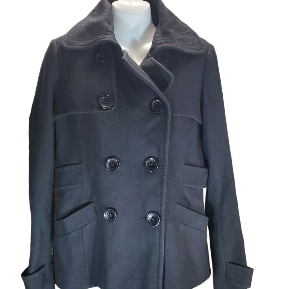 Wool blend double breasted coat with hood M